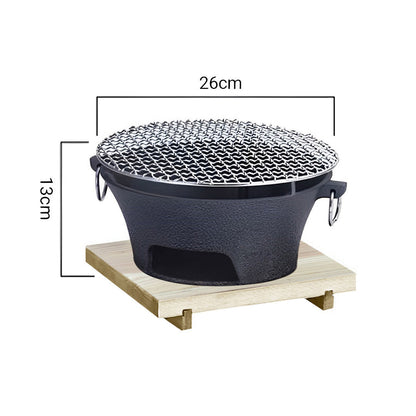 SOGA Large Cast Iron Round Stove Charcoal Table Net Grill Japanese Style BBQ Picnic Camping with Wooden Board • LUZ-Zpai056Lge