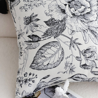 SOGA 2X 50cm Throw Pillow  Black and White Elegant Floral Print with Tassel Accents Home Decor • LUZ-FrenchCushion341X2
