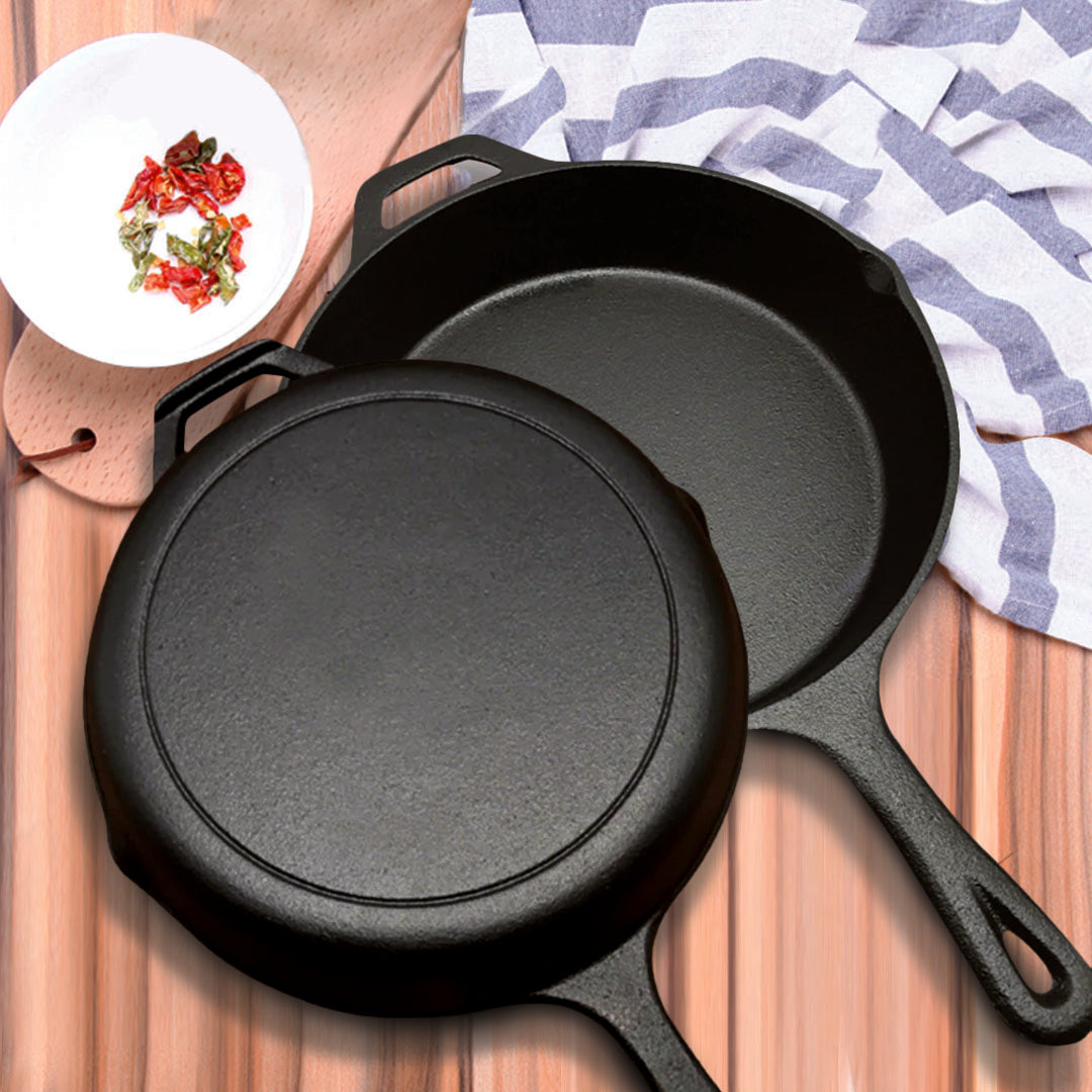 SOGA 30cm Round Cast Iron Frying Pan Skillet Steak Sizzle Platter with Helper Handle • LUZ-ZPai008