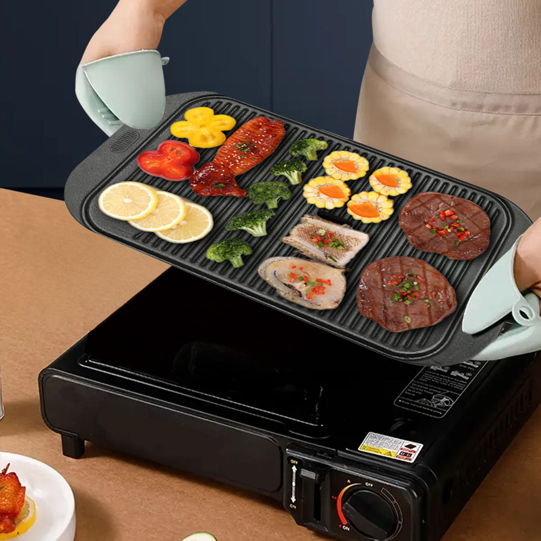 SOGA 47cm Cast Iron Ridged Griddle Hot Plate Grill Pan BBQ Stovetop • LUZ-ZPaiA7