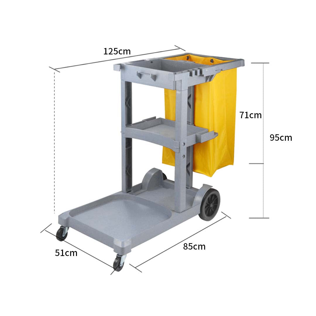 SOGA 3 Tier Multifunction Janitor Cleaning Waste Cart Trolley and Waterproof Bag • LUZ-FoodCart033GWGray