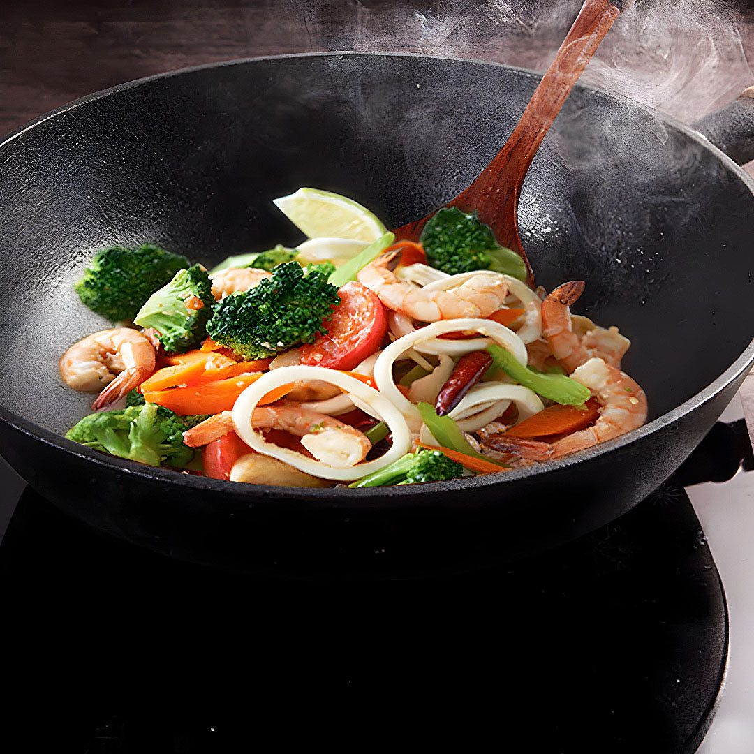 SOGA 31cm Commercial Cast Iron Wok Round Bottom FryPan Home Cooking Skillet • LUZ-ZPai012NoLid