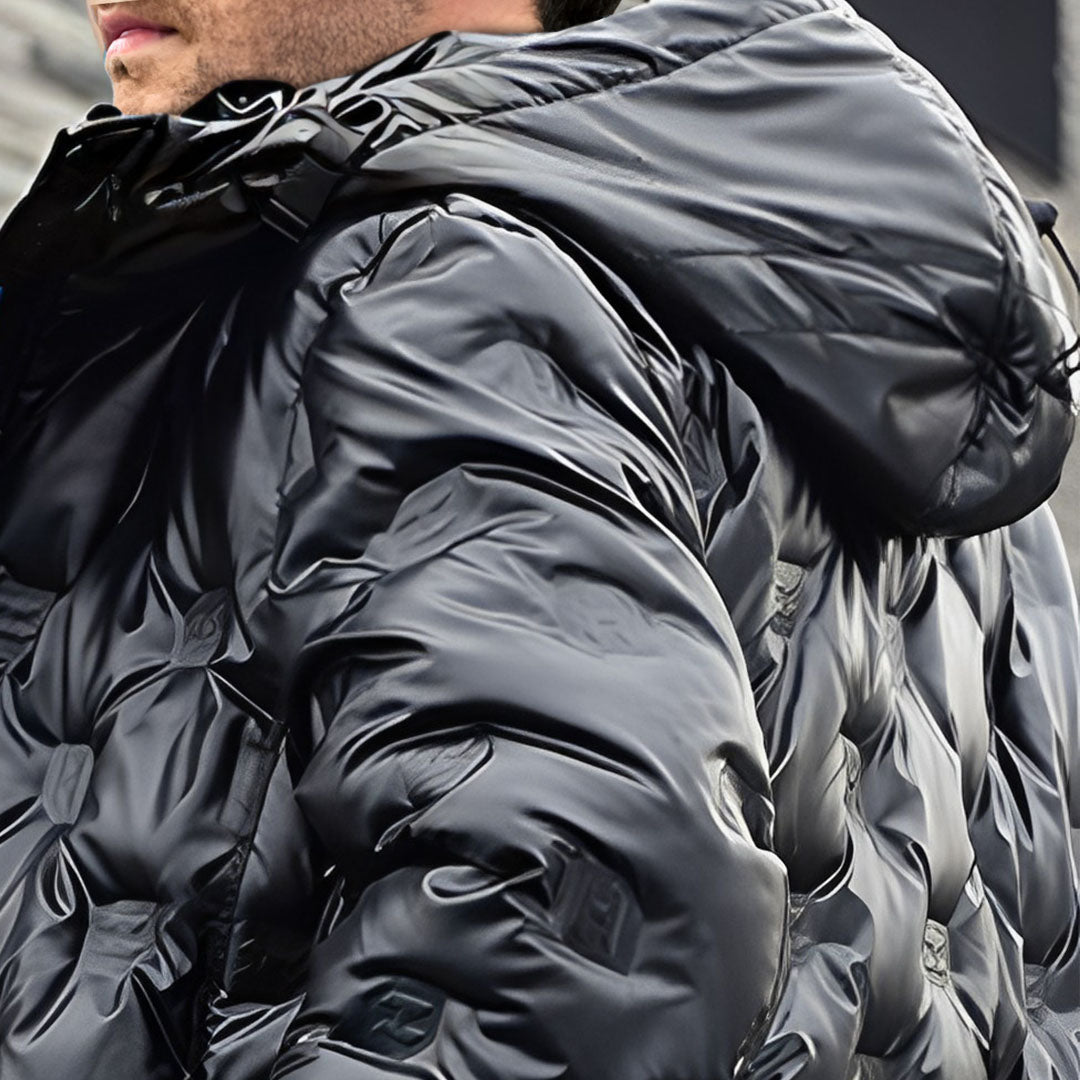 abbee Black XL Winter Hooded Glossy Overcoat Long Jacket Stylish Lightweight Quilted Warm Puffer Coat • LUZ-DJ-9809B