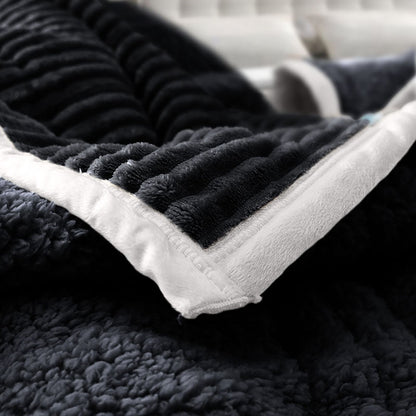 SOGA 2X Black Throw Blanket Warm Cozy Double Sided Thick Flannel Coverlet Fleece Bed Sofa Comforter • LUZ-Blanket305X2