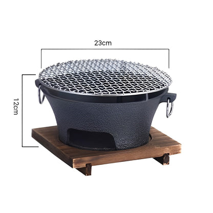 SOGA 2X Medium Cast Iron Round Stove Charcoal Table Net Grill Japanese Style BBQ Picnic Camping with Wooden Board • LUZ-Zpai056MedX2