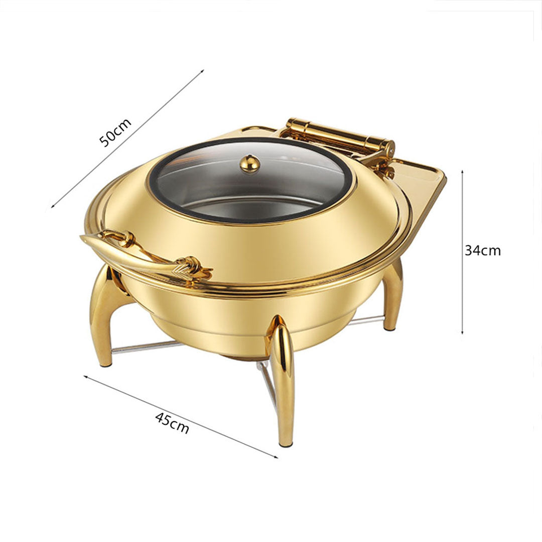 SOGA 2X Gold Plated Stainless Steel Round Chafing Dish Tray Buffet Cater Food Warmer Chafer with Top Lid • LUZ-ChafingDish293X2