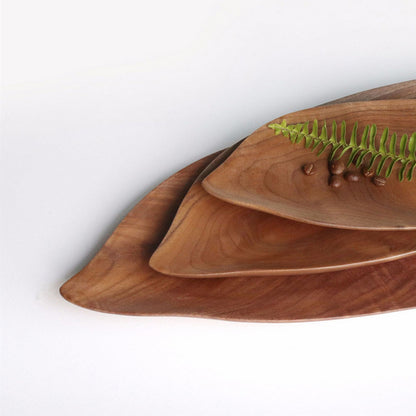 SOGA Set of 2 Walnut Leaf Shape Wooden Tray Food Charcuterie Serving Board Paddle Centerpiece Home Decor • LUZ-WodC212