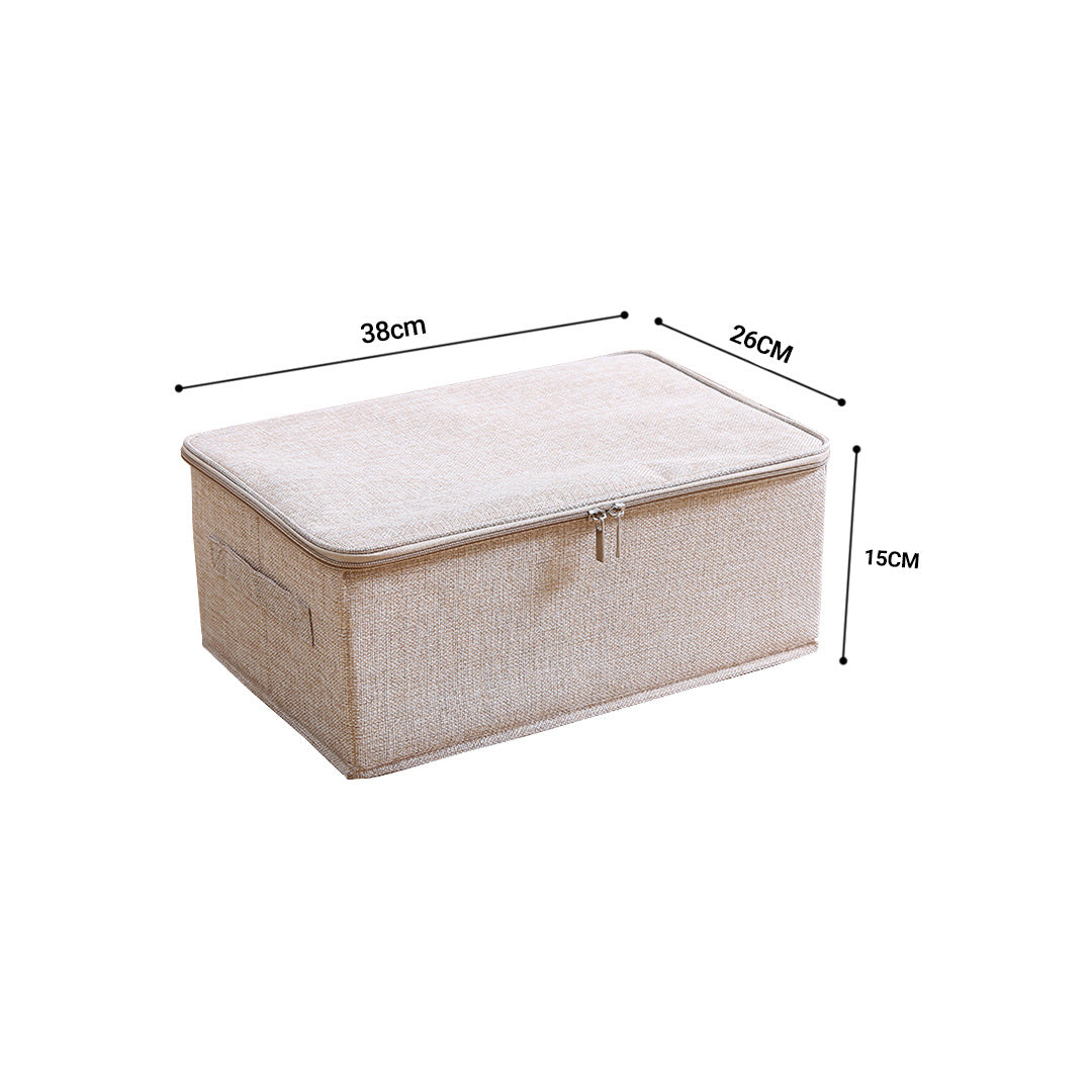 SOGA Beige Small Portable Double Zipper Storage Box Moisture Proof Clothes Basket Foldable Home Organiser • LUZ-SBox023