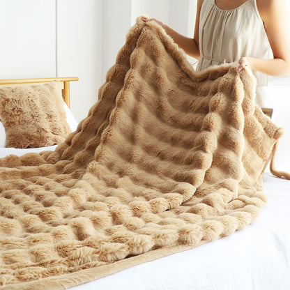 SOGA 160X200cm Throw Blanket Coffee Double Layer Rabbit Fur Cozy Comfort with Stylish Decor • LUZ-BlanketFur345
