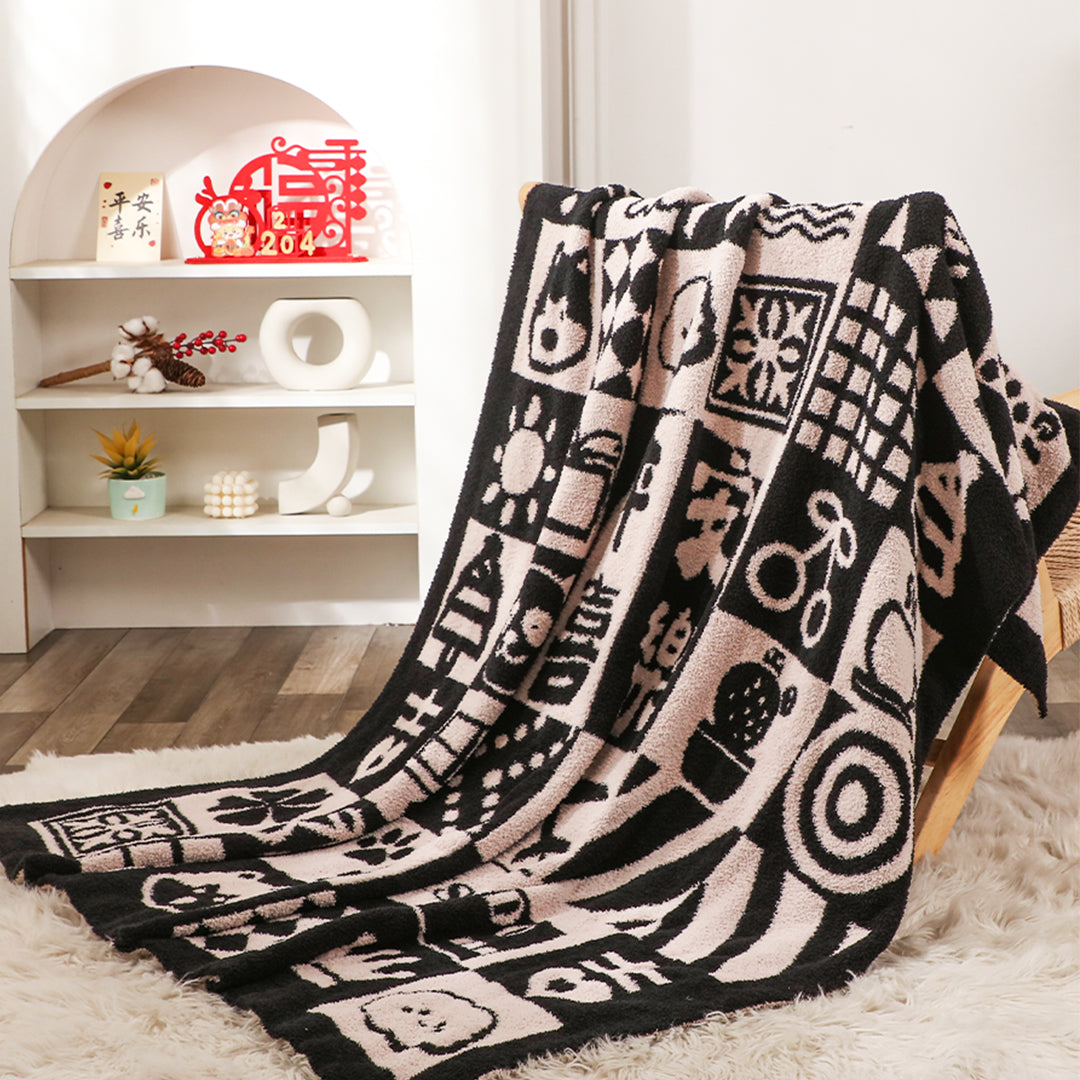 SOGA 130x160cm Throw Blanket  Black and White New Year Limited Edition Peace and Joy Plush Cozy • LUZ-Blanket934