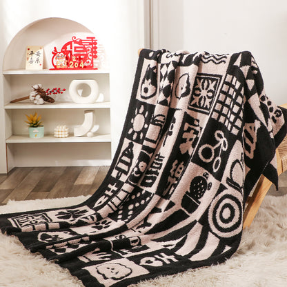 SOGA 130x160cm Throw Blanket  Black and White New Year Limited Edition Peace and Joy Plush Cozy • LUZ-Blanket934