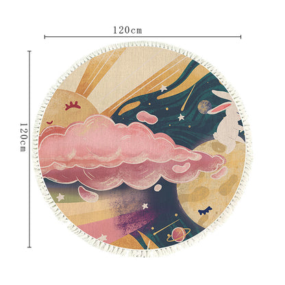 SOGA 120cm Round Tassels Carpet Sky Landscape Clouds Boho Circle Area Rugs, Home Decor • LUZ-CarpetA39