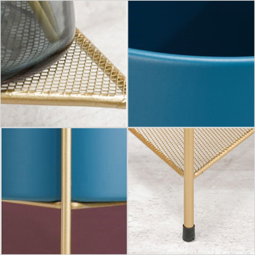 SOGA 2 Layer 81cm Gold Metal Plant Stand with Blue Flower Pot Holder Corner Shelving Rack Indoor Display • LUZ-FPotH85BLU