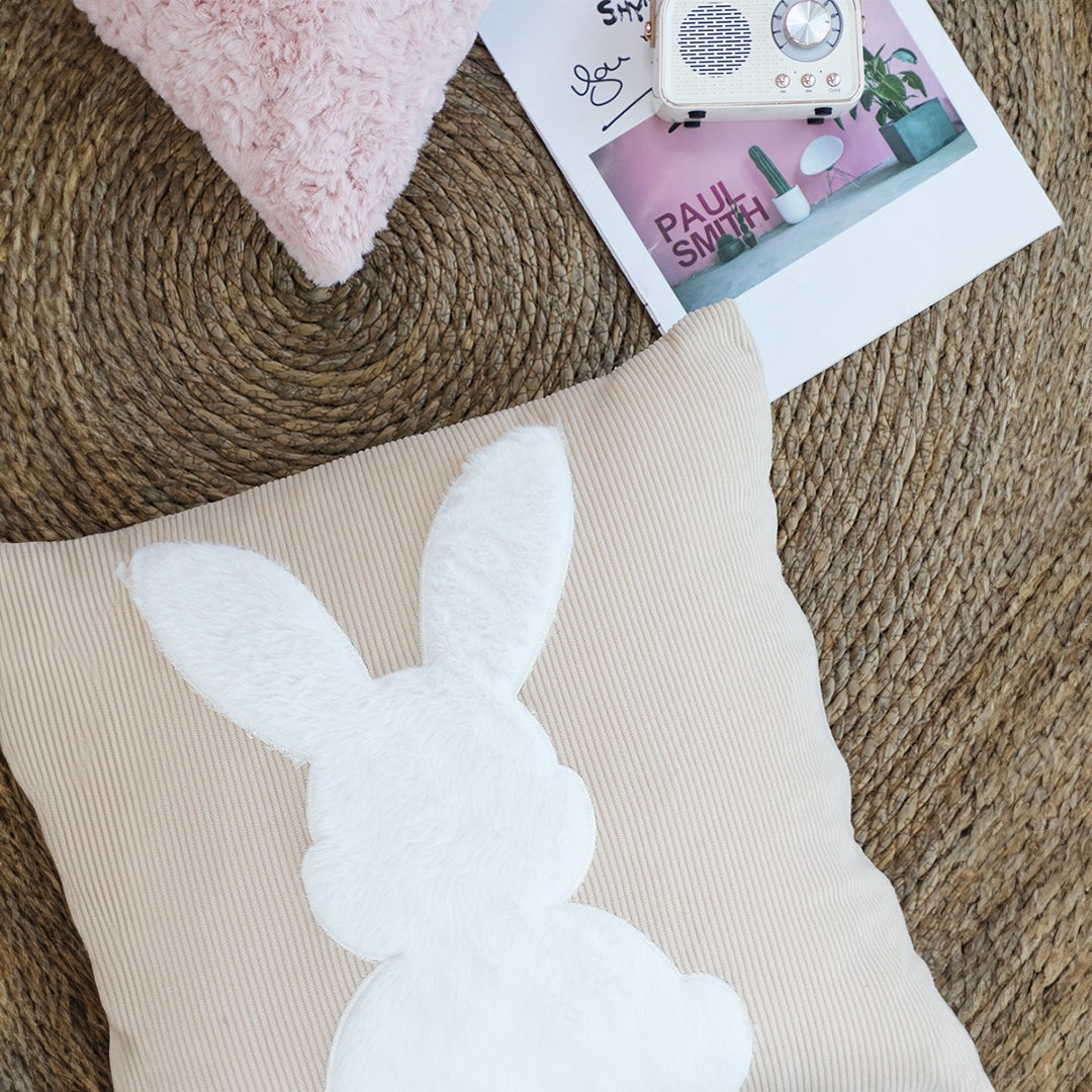 SOGA 45cm Throw Pillow Light Tan Square Cushion with Soft White Rabbit Design Decorative Home Decor LUZ-FrenchCushion282