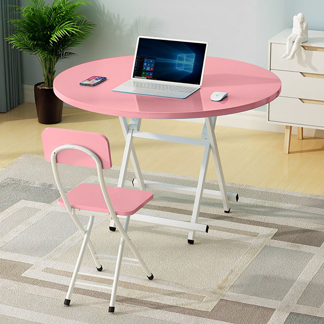 SOGA Pink Dining Table Portable Round Surface Space Saving Folding Desk Home Decor • LUZ-TableRD726