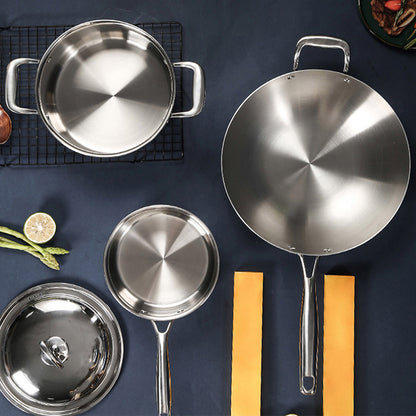 SOGA 6 Piece Cookware Set 18/10 Stainless Steel 3-Ply Frying Pan, Milk, and Soup Pot with Lid • LUZ-SSPanPotSet