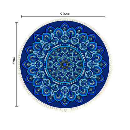 SOGA 90cm Blue Mandala Round Carpet for Living Room Bedroom Anti-slip Doormat, Home Decor • LUZ-CarpetRAG1