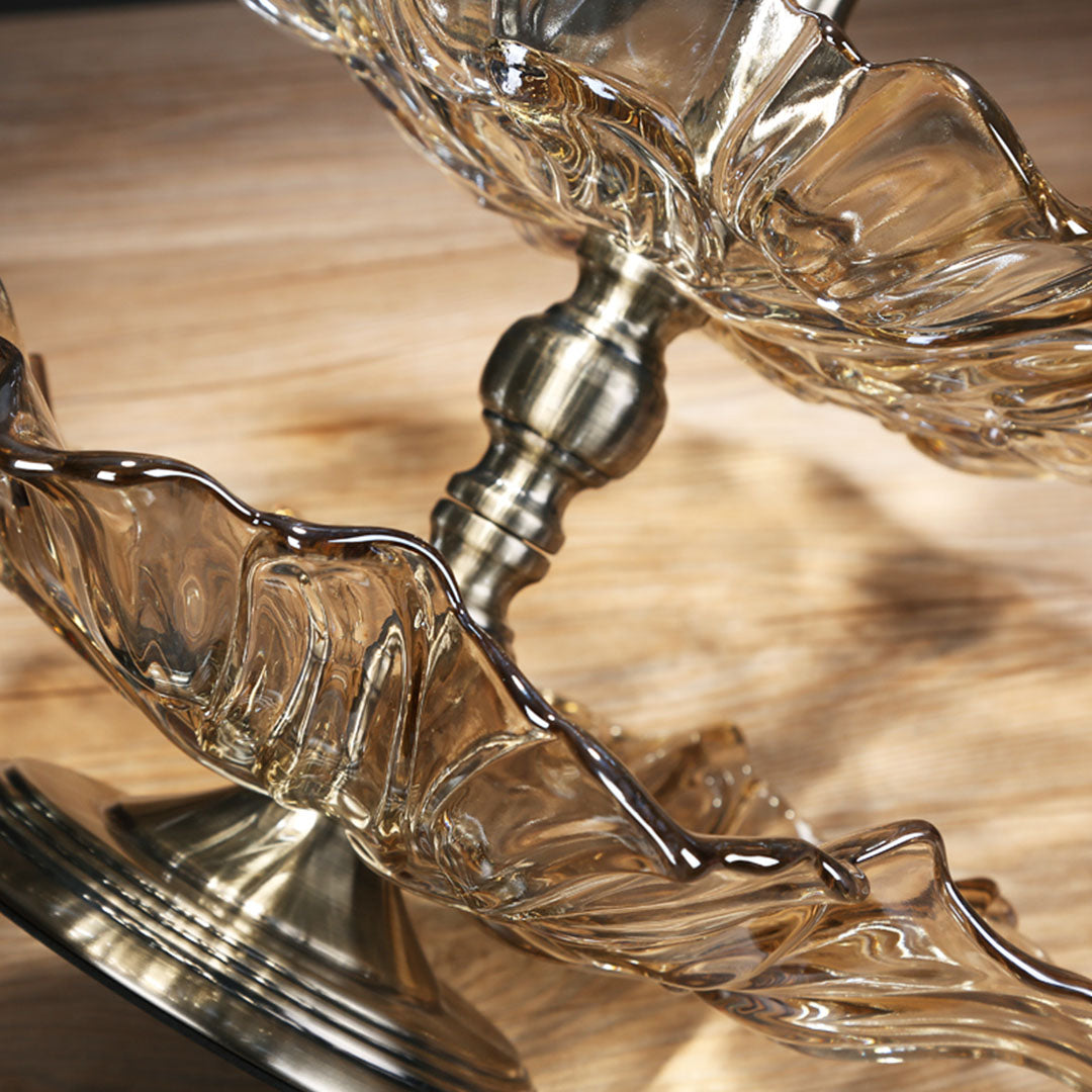 SOGA 2 Tier Bronze Lotus Vertex Crystal Glass Fruit Bowl Candy Holder Countertop Dessert Serving Basket Decor • LUZ-Plate7845