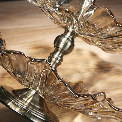 SOGA 2 Tier Bronze Lotus Vertex Crystal Glass Fruit Bowl Candy Holder Countertop Dessert Serving Basket Decor • LUZ-Plate7845