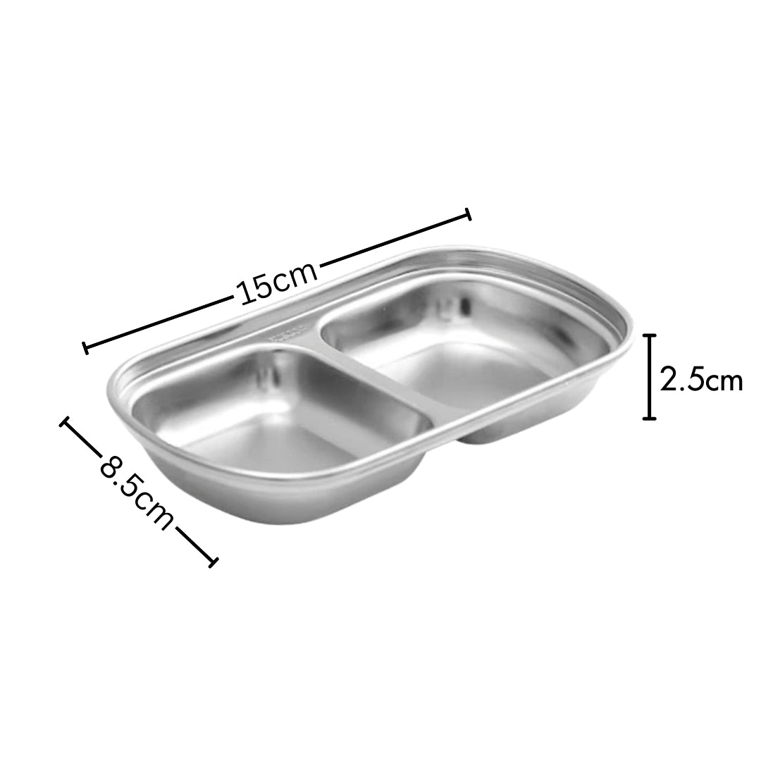 SOGA 15cm Silver Sauce Pan with Two Compartments Divided Sauce Dish Kitchen Essential • LUZ-VICPlate46