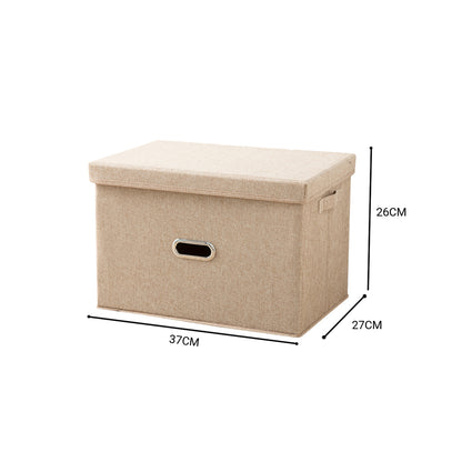 SOGA Beige Medium Foldable Canvas Storage Box Cube Clothes Basket Organiser Home Decorative Box • LUZ-SBox006