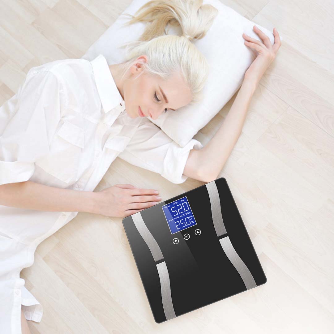 SOGA Glass LCD Digital Body Fat Scale Bathroom Electronic Gym Water Weighing Scales Black • LUZ-BodyFatScaleBlack