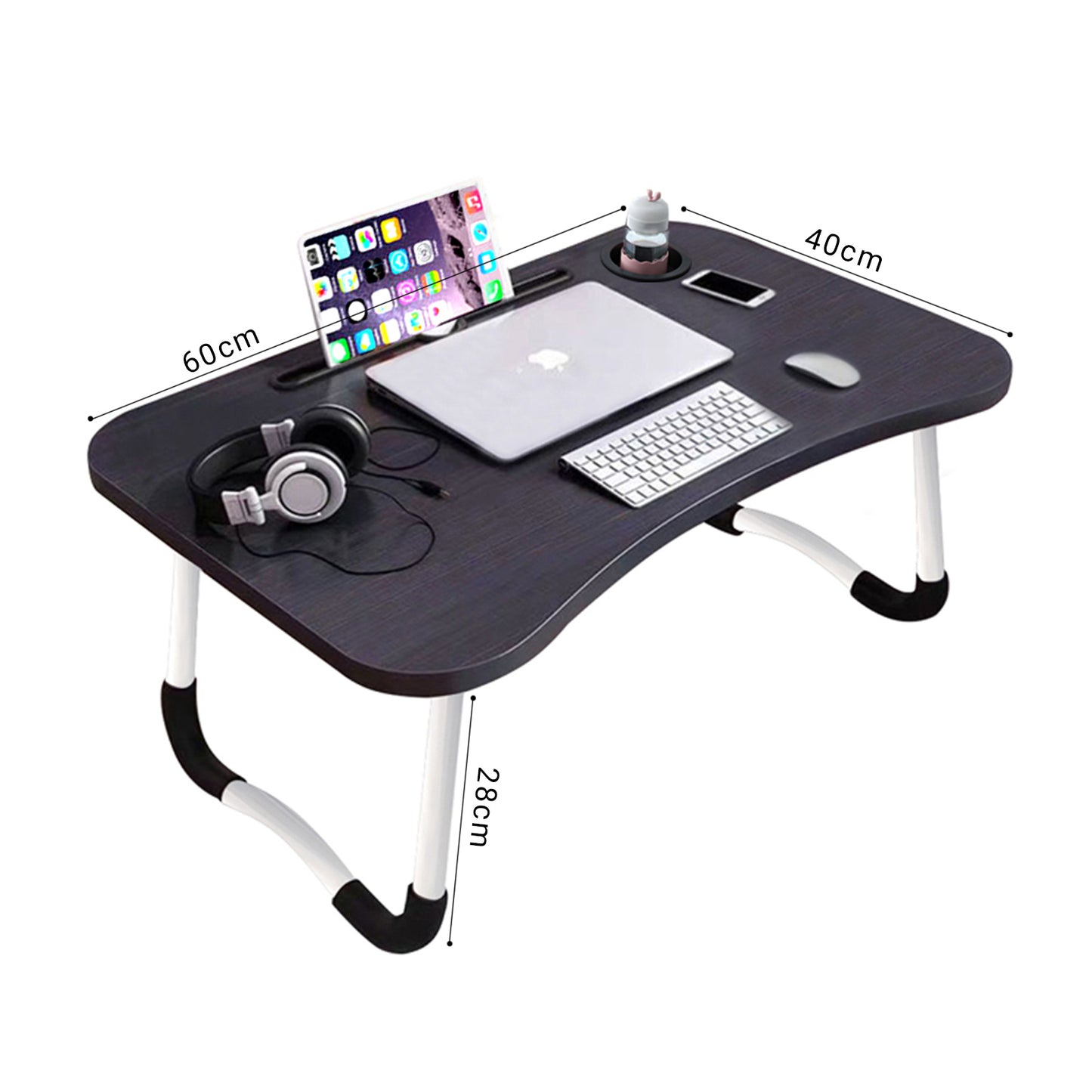 SOGA Black Portable Bed Table Adjustable Foldable Bed Sofa Study Table Laptop Mini Desk with Notebook Stand Cup Slot Home Decor • LUZ-BedTableH301