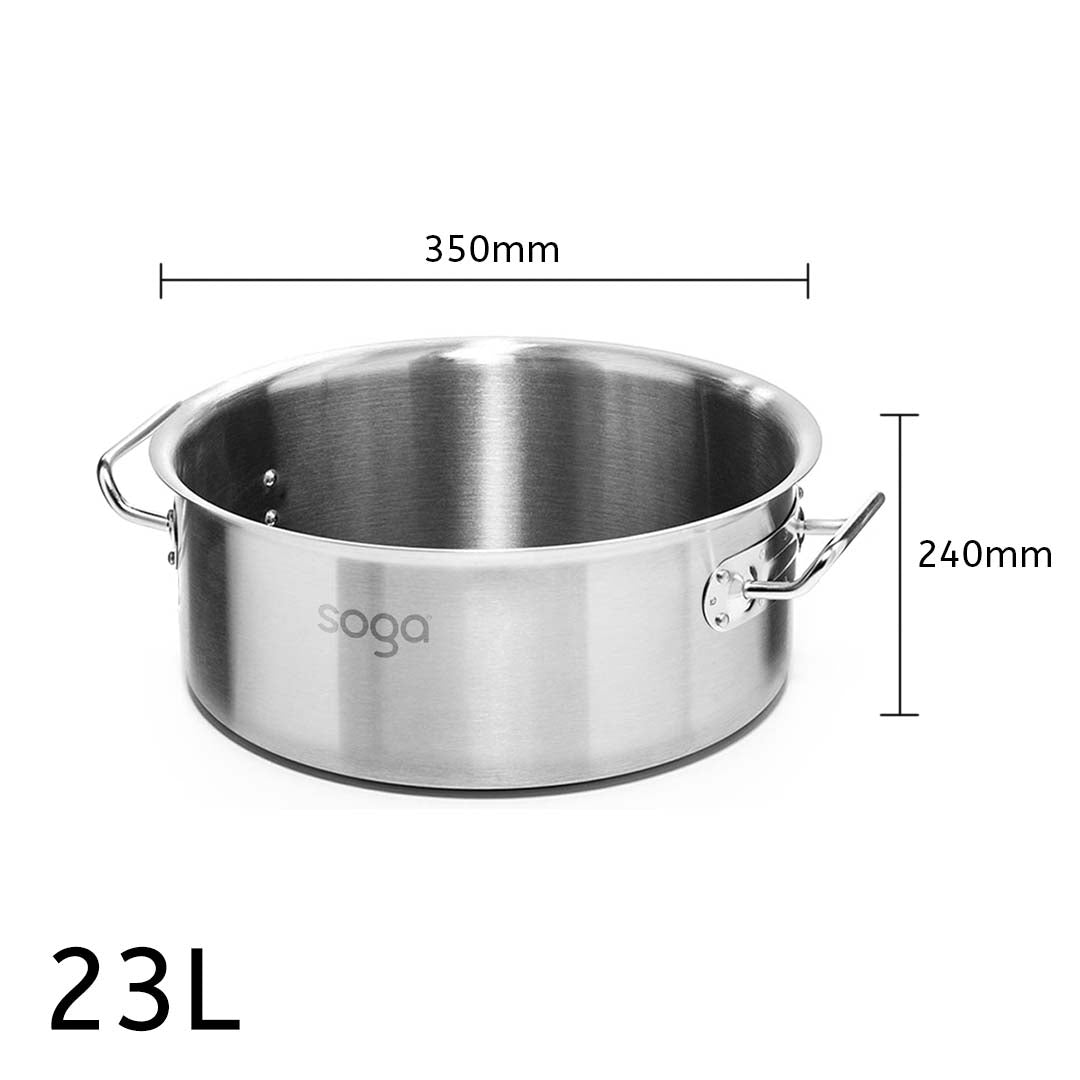 SOGA Stock Pot 23L Top Grade Thick Stainless Steel Stockpot 18/10 Without Lid • LUZ-StockPot23L-JPOT
