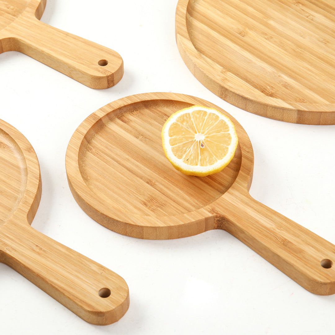 SOGA 9 inch Blonde Round Premium Wooden Serving Tray Board Paddle with Handle Home Decor • LUZ-WodE504