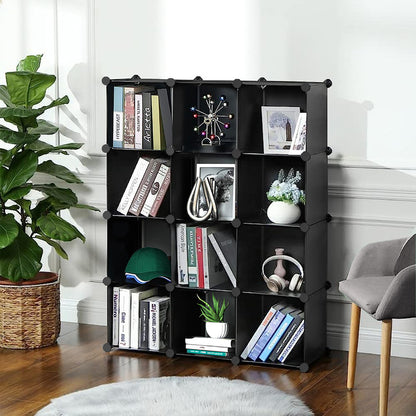 SOGA 4 Tier 12-Cube Black Portable Wardrobe Divide-Grid Modular Storage Organiser Foldable Closet • LUZ-Wrobe1768