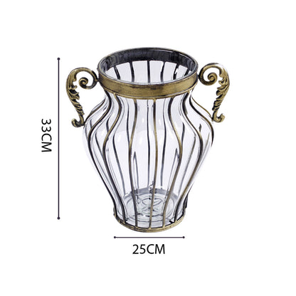 SOGA Clear European Glass Home Decor Flower Vase with Two Metal Handle • LUZ-HO-VaseYG8054Clear