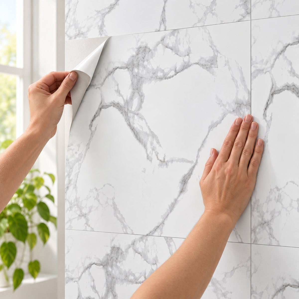 SOGA Peel & Stick Floor and Wall Tiles 60 x 60cm 10 Pack White Grey Faux Marble • LUZ-TileCZA054Lge