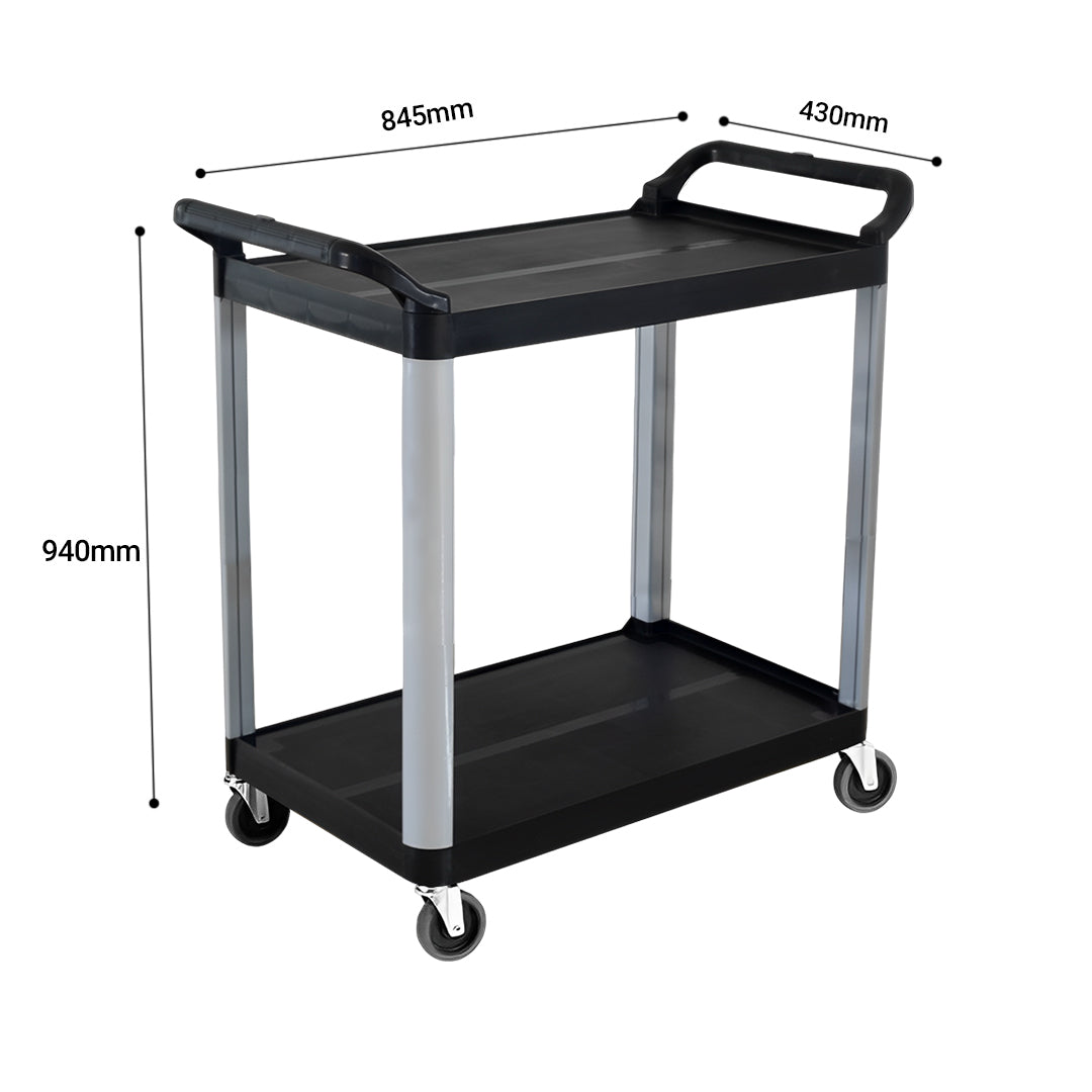 SOGA 2X 2 Tier Food Trolley Portable Kitchen Cart Multifunctional Big Utility Service with wheels 845x430x940mm Black • LUZ-FoodCart1521X2