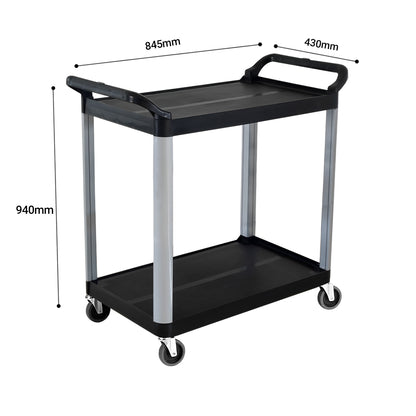SOGA 2X 2 Tier Food Trolley Portable Kitchen Cart Multifunctional Big Utility Service with wheels 845x430x940mm Black • LUZ-FoodCart1521X2