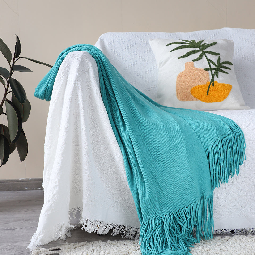 SOGA 2X Teal Acrylic Knitted Throw Blanket Solid Fringed Warm Cozy Woven Cover Couch Bed Sofa Home Decor • LUZ-Blanket908X2