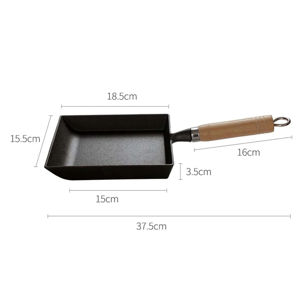 SOGA Cast Iron Tamagoyaki Japanese Omelette Egg Frying Skillet Fry Pan Wooden Handle • LUZ-ZPaiB5
