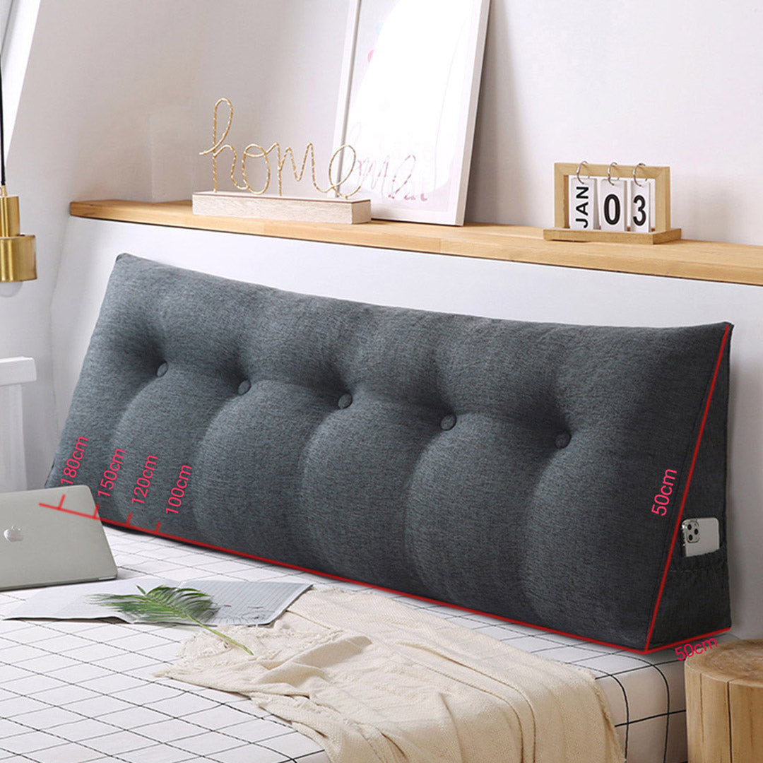 SOGA 2X 150cm Dark Grey Triangular Wedge Bed Pillow Headboard Backrest Bedside Tatami Cushion Home Decor • LUZ-PillowFab150GreyX2