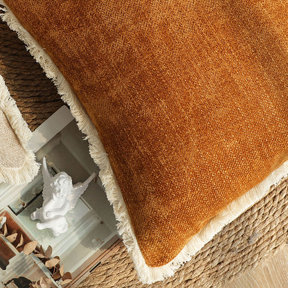 SOGA 45cm Home Aesthetic Chenille Texture Tassel Square Sunset Orange Throw Pillow • LUZ-FrenchCushion247
