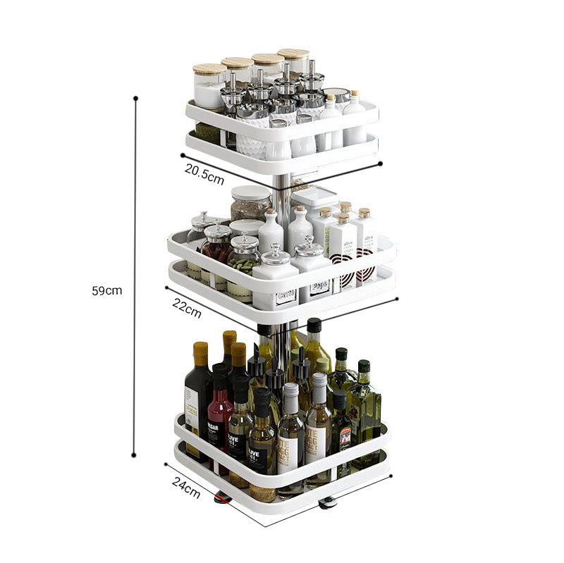 SOGA 2X 3 Tier Steel White Square Rotating Multi-Function Kitchen Portable Storage Spice Seasoning Kitchen Countertop Organiser Shelf • LUZ-KitchenXY054WHTX2
