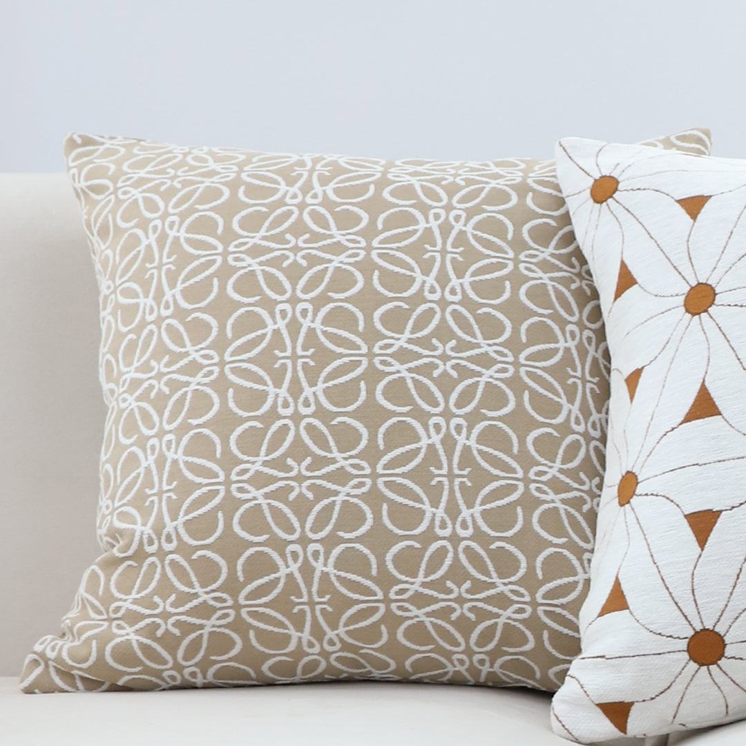SOGA 2X 50cmThrow Pillow White and Beige Geometric Pattern Accent for Home Decor • LUZ-FrenchCushion337X2