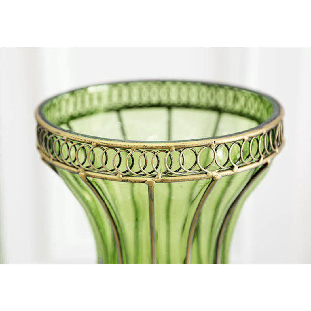 SOGA 67cm Green Glass Tall Floor Vase with 10pcs White Artificial Fake Flower Set • LUZ-Vase0053GreenwWhiteF10
