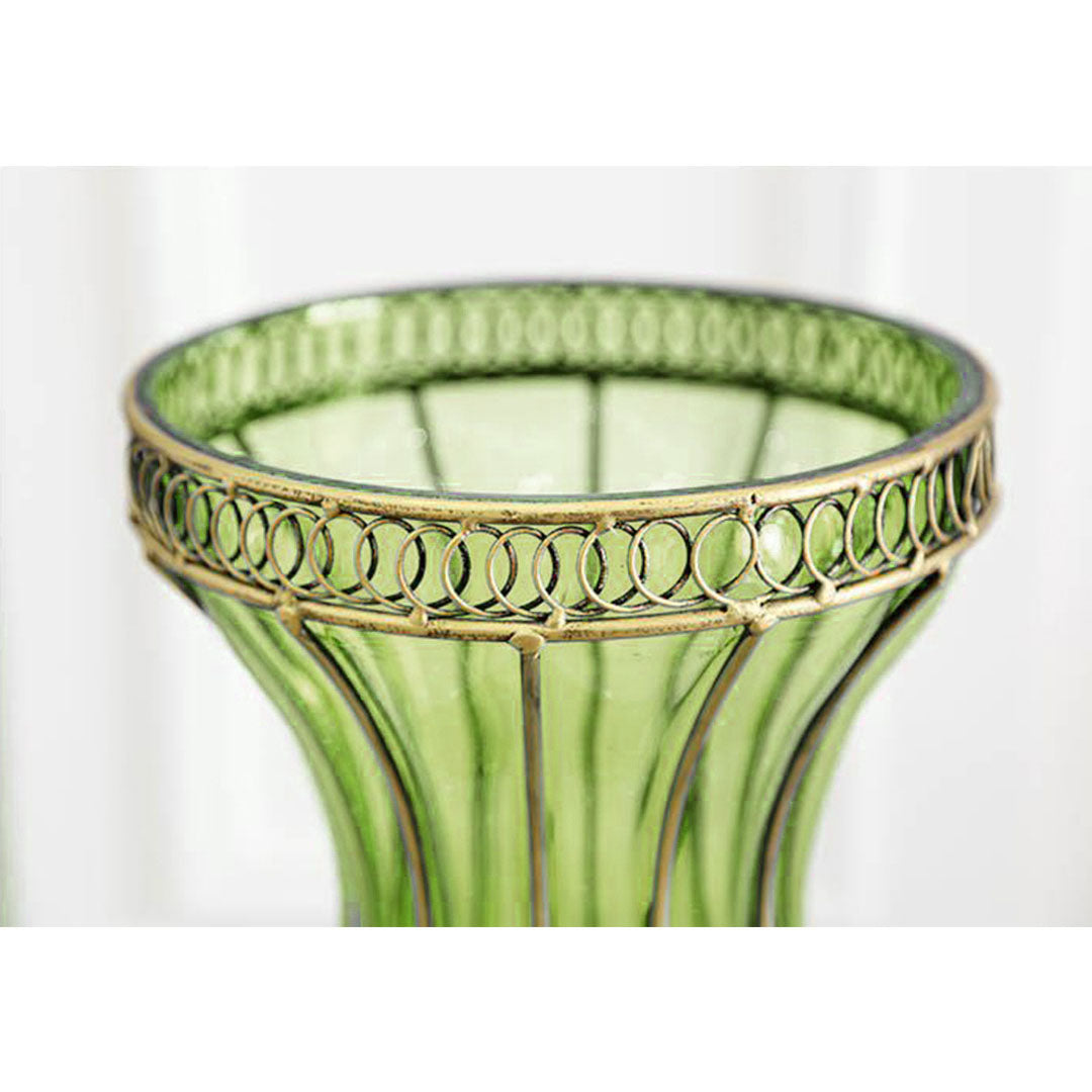 SOGA 67cm Green Glass Tall Floor Vase and 12pcs Dark Pink Artificial Fake Flower Set • LUZ-Vase0053GreenwRedF12