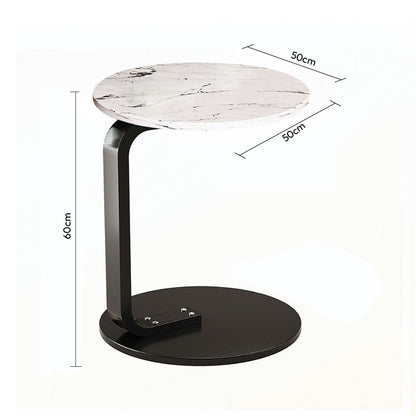 SOGA 50cm White Marble Mini Side Table Movable Lightweight w/ Black Frame • LUZ-SideTab34