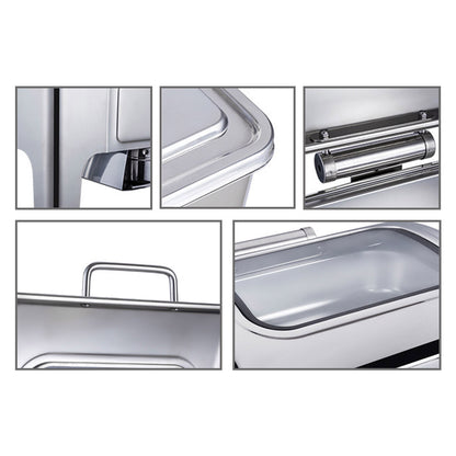 SOGA 4X 9L Rectangular Stainless Steel Soup Warmer Roll Top Chafer Chafing Dish Set with Glass Visual Window Lid • LUZ-ChafingDish0323X4