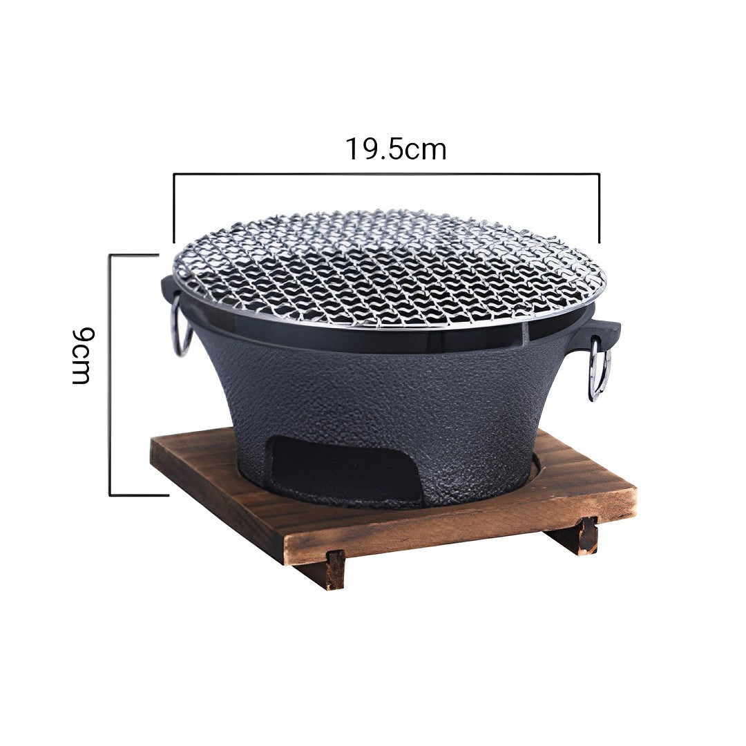 SOGA 2X Small Cast Iron Round Stove Charcoal Table Net Grill Japanese Style BBQ Picnic Camping with Wooden Board • LUZ-Zpai056SmlX2