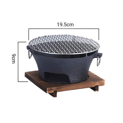 SOGA 2X Small Cast Iron Round Stove Charcoal Table Net Grill Japanese Style BBQ Picnic Camping with Wooden Board • LUZ-Zpai056SmlX2