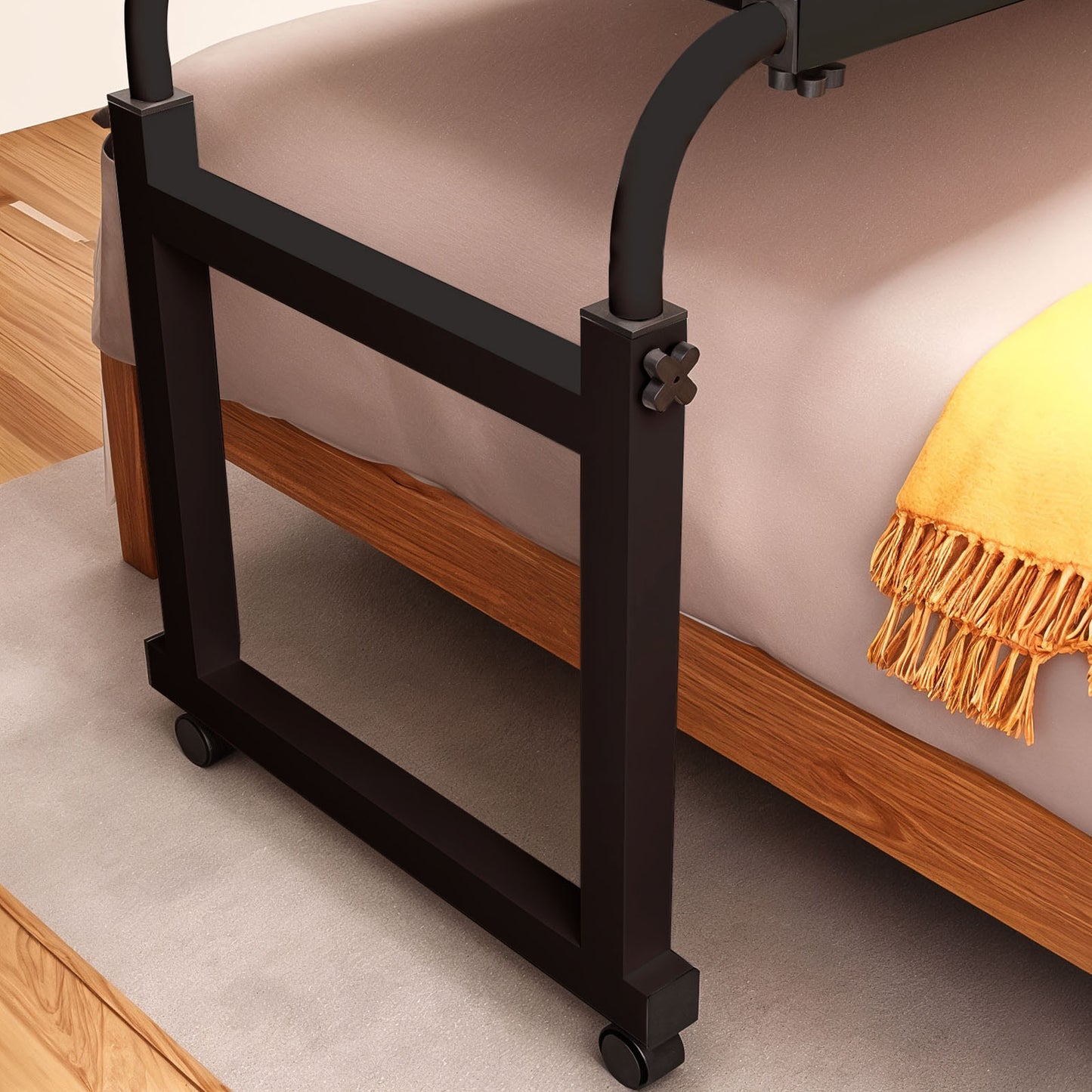 SOGA 120x45cm Black Cross Bed Movable Desk Table w/ Adjustable Length & Height • LUZ-SideTab29X2