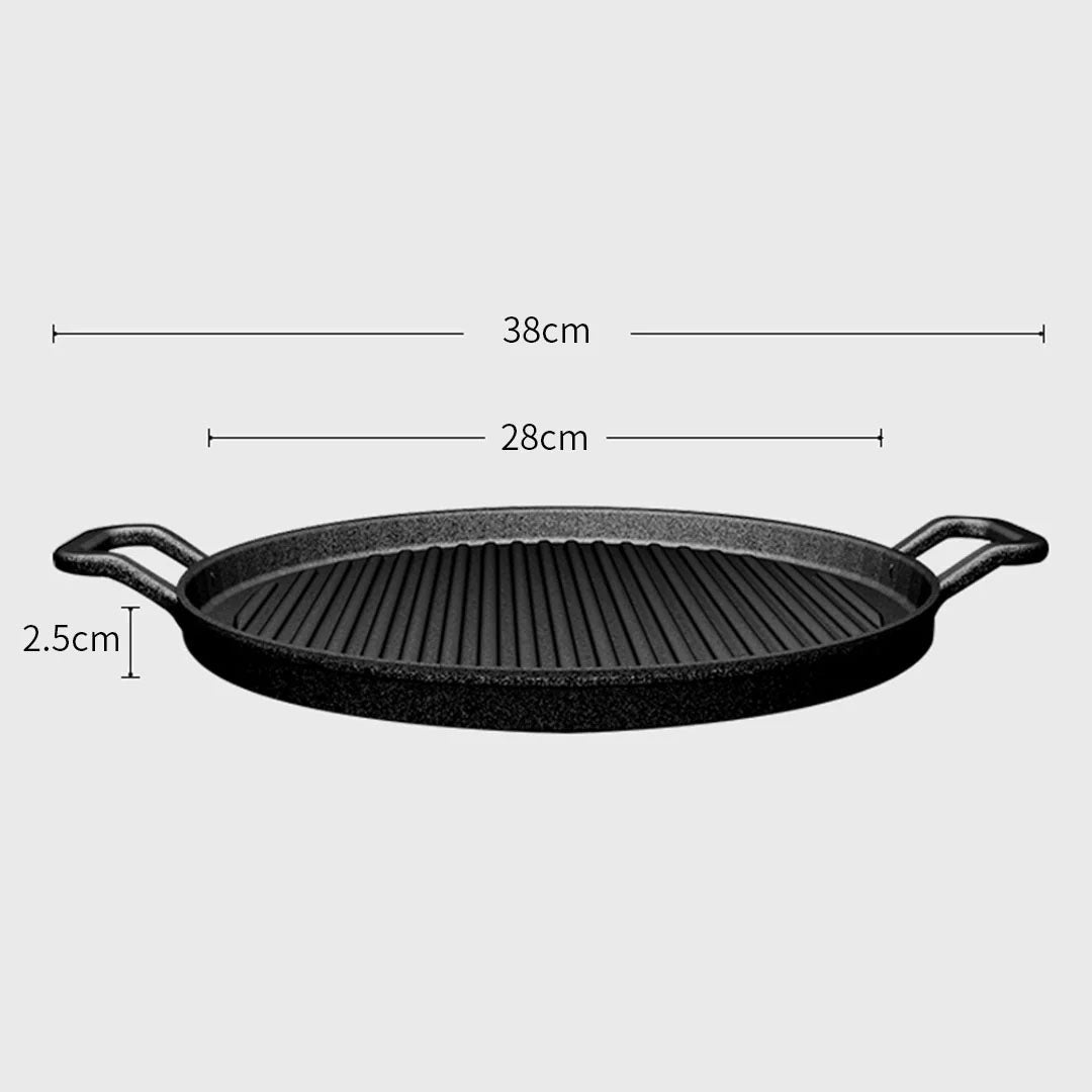 SOGA 2X 28cm Ribbed Cast Iron Frying Pan Skillet Coating Steak Sizzle Platter • LUZ-ZPai024BX2
