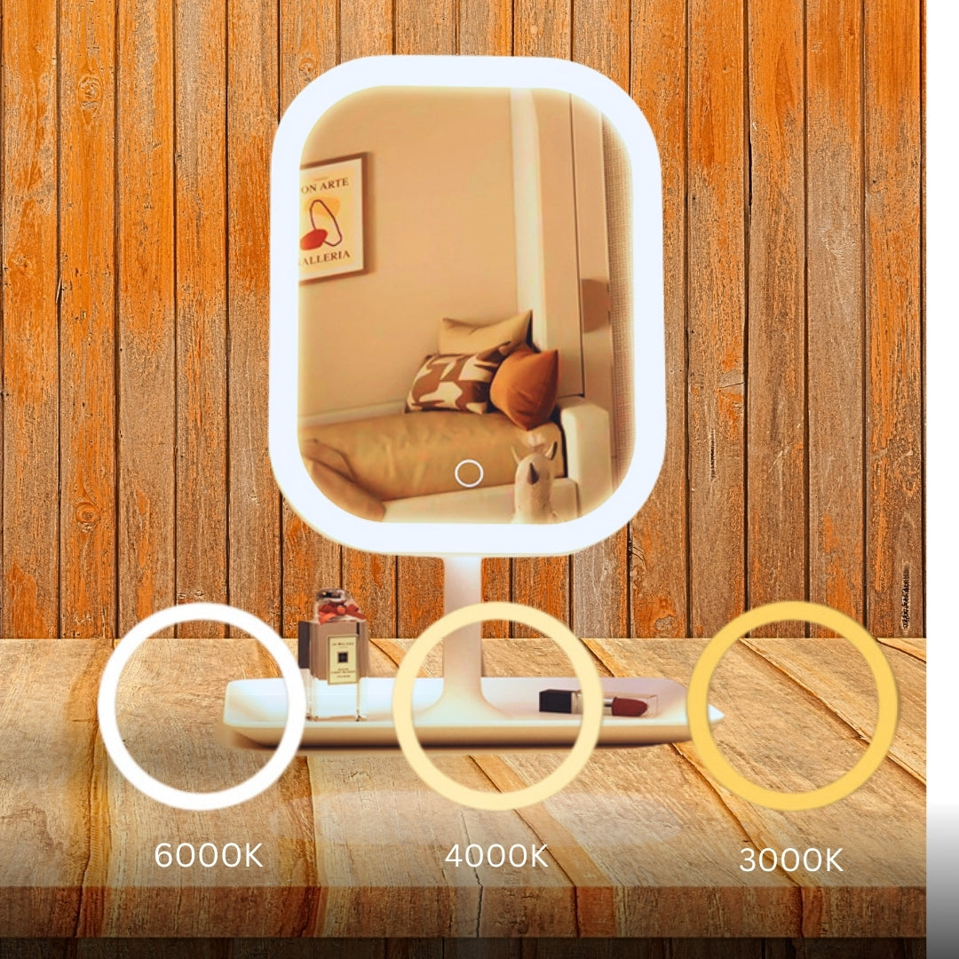 SOGA 26cm White Squared Smart LED Makeup Bedroom Table Vanity Mirror Tricolor w/ 5x Magnification • LUZ-MirrorE9X2