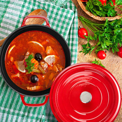SOGA Cast Iron 26cm Enamel Porcelain Stewpot Casserole Stew Cooking Pot With Lid 5L Red • LUZ-Stewpot26cmRed